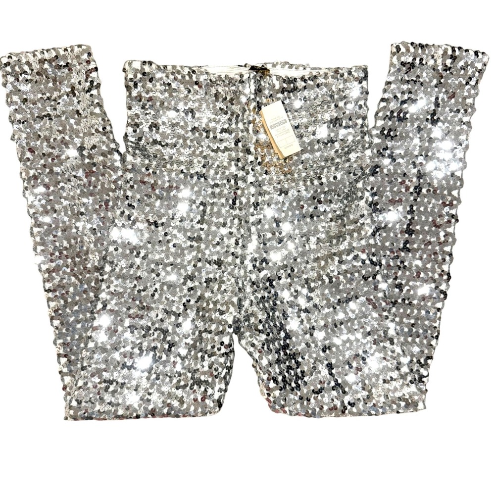Vintage 80s A. Brod Silver Sequin Pants Medium NWT Gantos Made USA Disco Glam